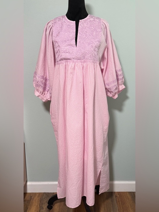 J.Marie Dresses & Skirts - J. MARIE Puff Sleeve Gingham Embroidered Maxi Dress - Large